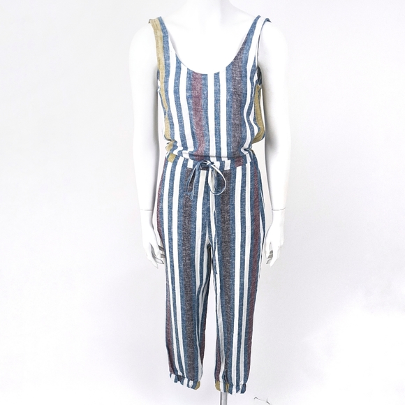 Anthropologie Pants - Anthropologie Drew Sleeveless Linen Jumpsuit XS Stripe Jogger Tank Top NWT